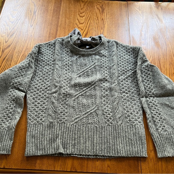 Express Cable Knit Satin Tie Back Sweater - Picture 2 of 3